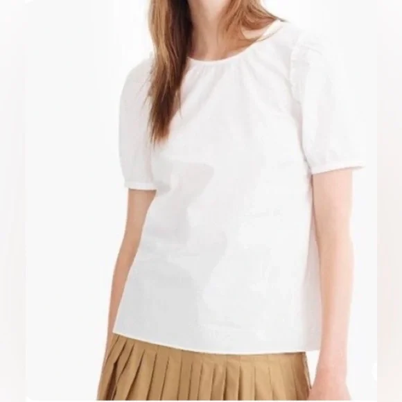 J. Crew White Puff-Sleeve Cotton Poplin Top - Picture 4 of 16